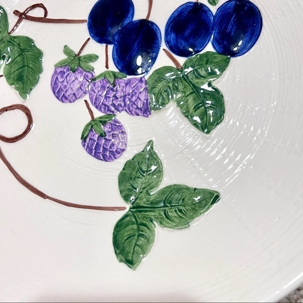 VTG Zell Majolica plate Plums & Berries Georg Schmide Western Germany 12 inches